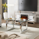 Glass Coffee Table with 2 Tier Glass Boards & Sturdy Metal Legs