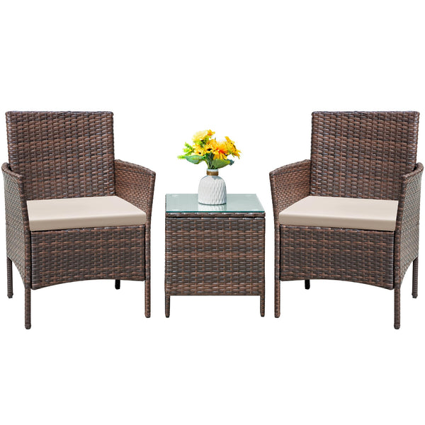 Patio Furniture Set 3 Pieces All-Weather Rattan Outdoor Furniture Patio Chairs