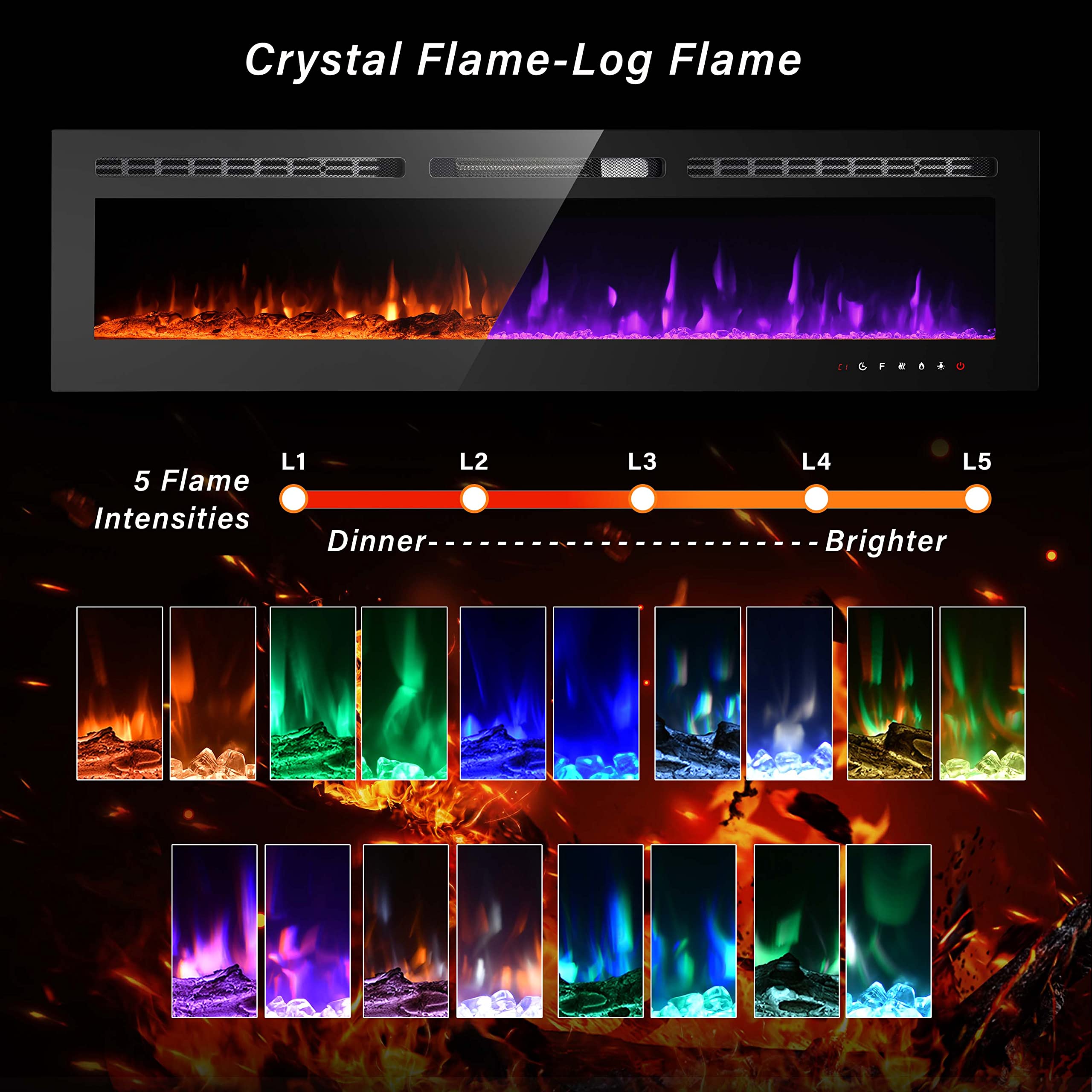 70 inches Electric Fireplace Inserts Electric Fireplace Wall Mounted