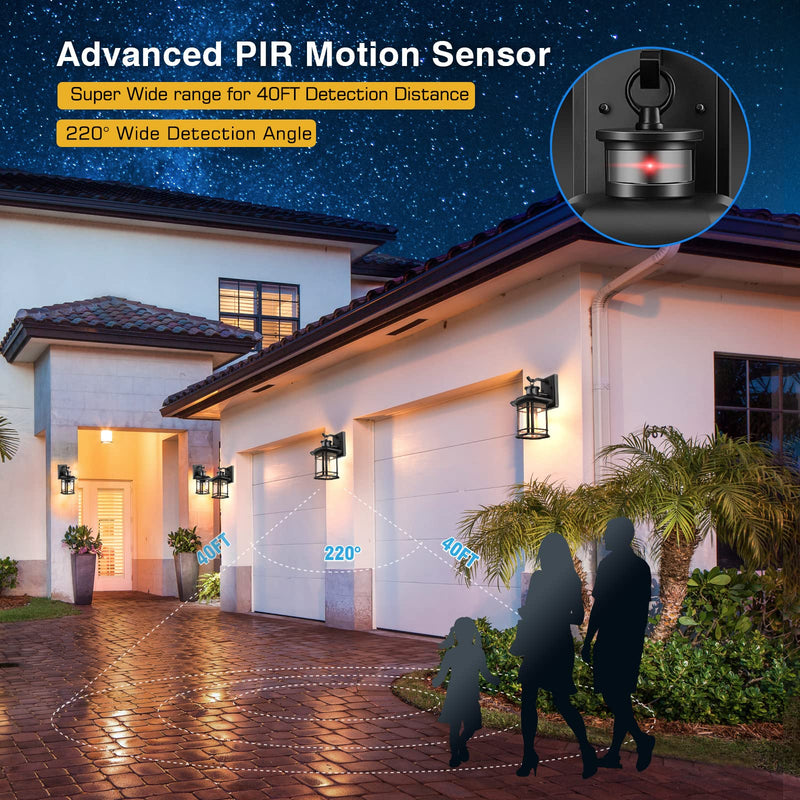 Outdoor Light Fixture With Motion Sensor, Dusk To Dawn Modern Exterior Porch Lights Wall