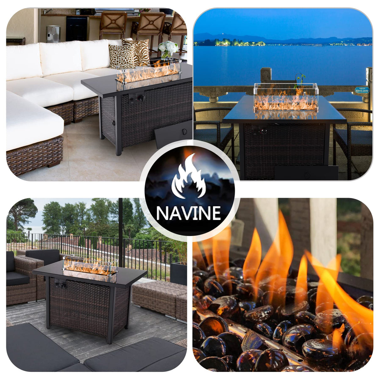 43 Inch Propane Fire Pit Table, 50,000 BTU Rattan Gas Fire Pit Table