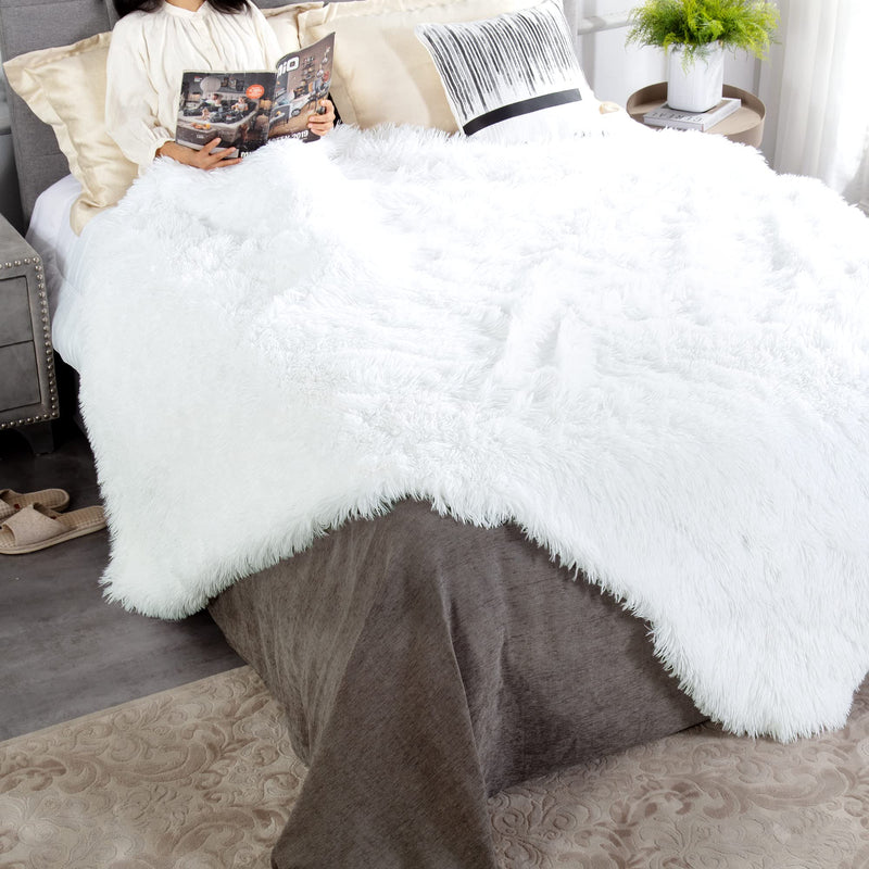 Extra Large Decorative Fluffy Faux Fur Blanket Queen Size Soft