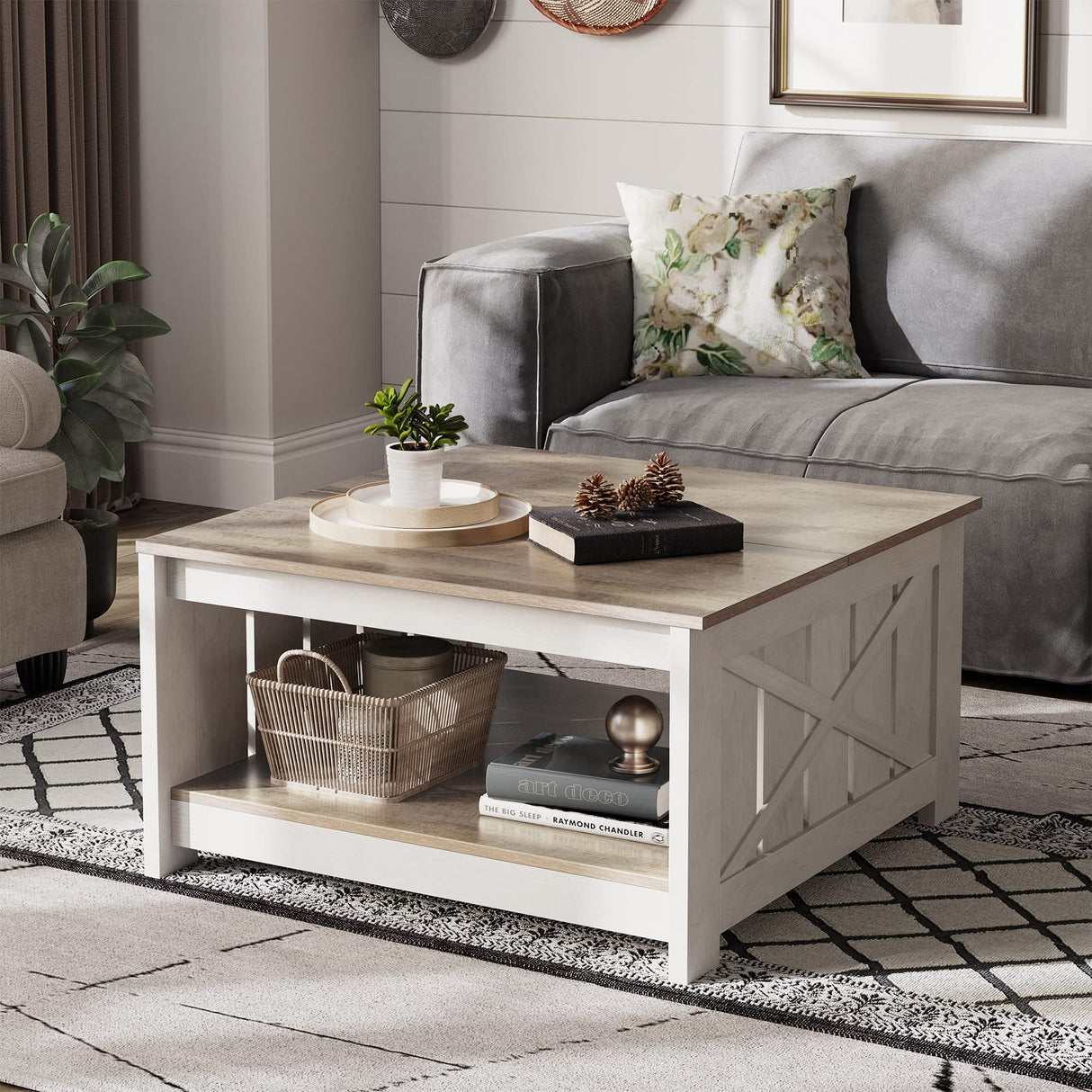 Coffee Table Farmhouse Coffee Table with Storage Rustic Wood Cocktail Table