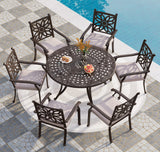 Cast Round Tables for 6 Person, 54" Dia Engraved Cast-Top Table