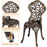 3-Piece Outdoor Bistro Set Leaf Design, Rust-Resistant Cast Aluminum Table