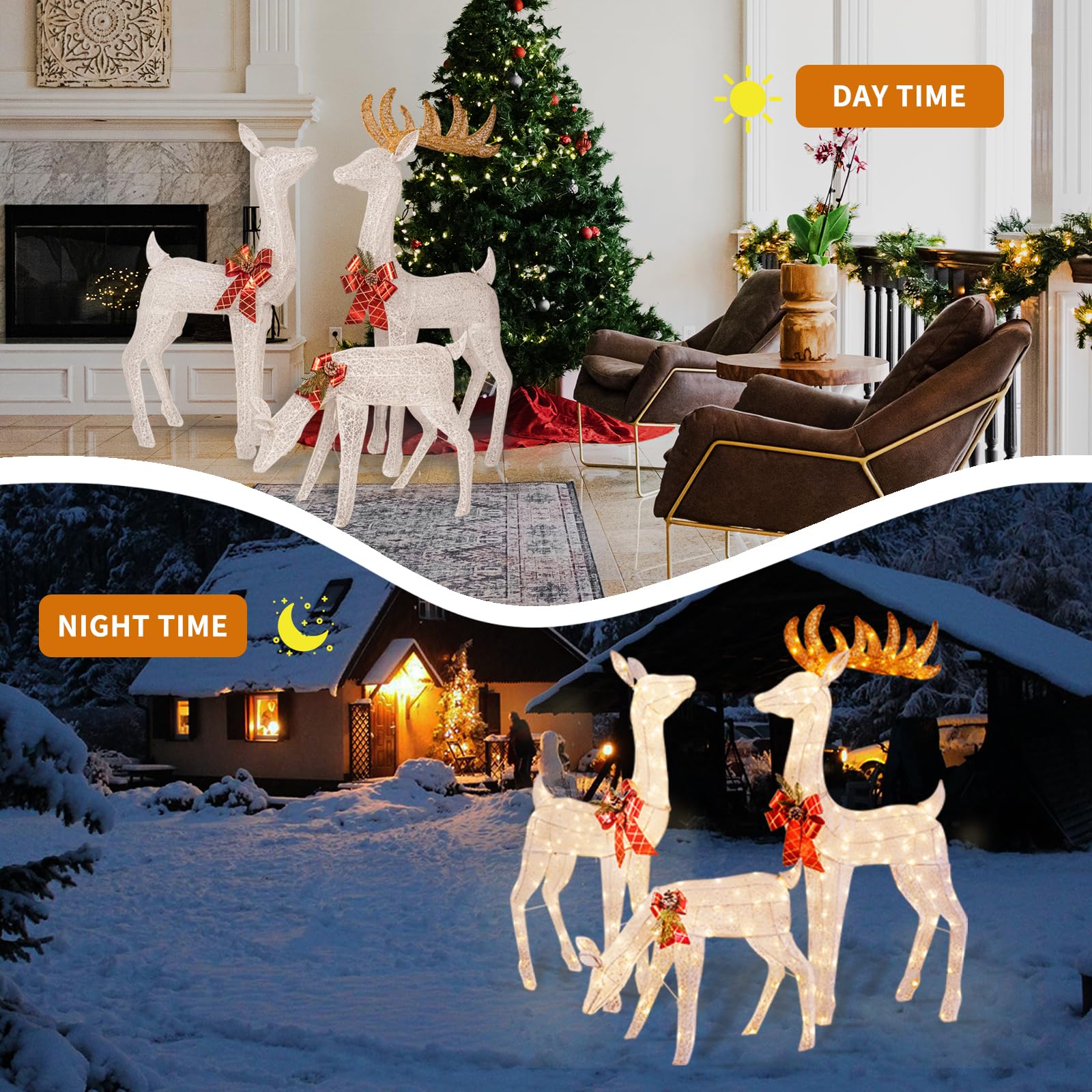 3-Piece Reindeer Family, Lighted Christmas Deer Family Set
