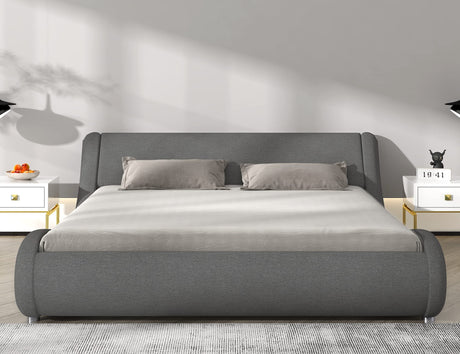 SleekWave Luxe – Modern Upholstered Bed Frame with Wave-Inspired Design