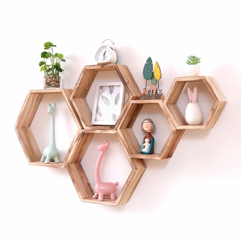 Hexagon Floating Shelves Set of 5, Honeycomb Shelves Wall Mounted Storage Wall Shelf