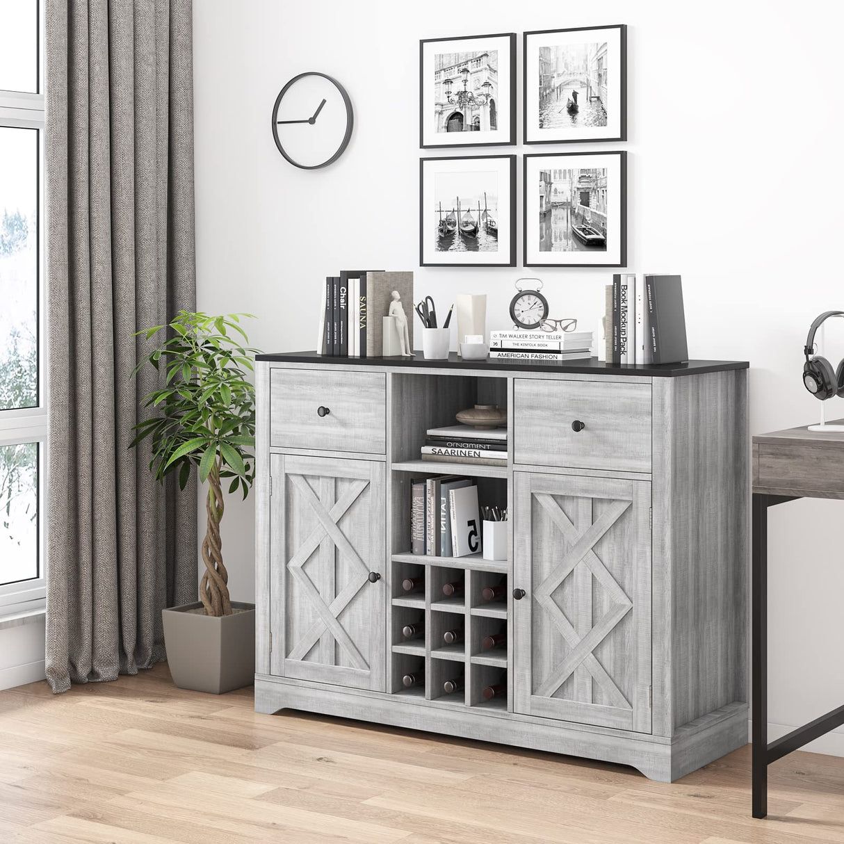 Buffet Sideboard Bar Cabinet with Storage, Removable Wine Racks