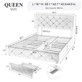 Upholstered Queen Size Platform Bed Frame with 4 Storage Drawers