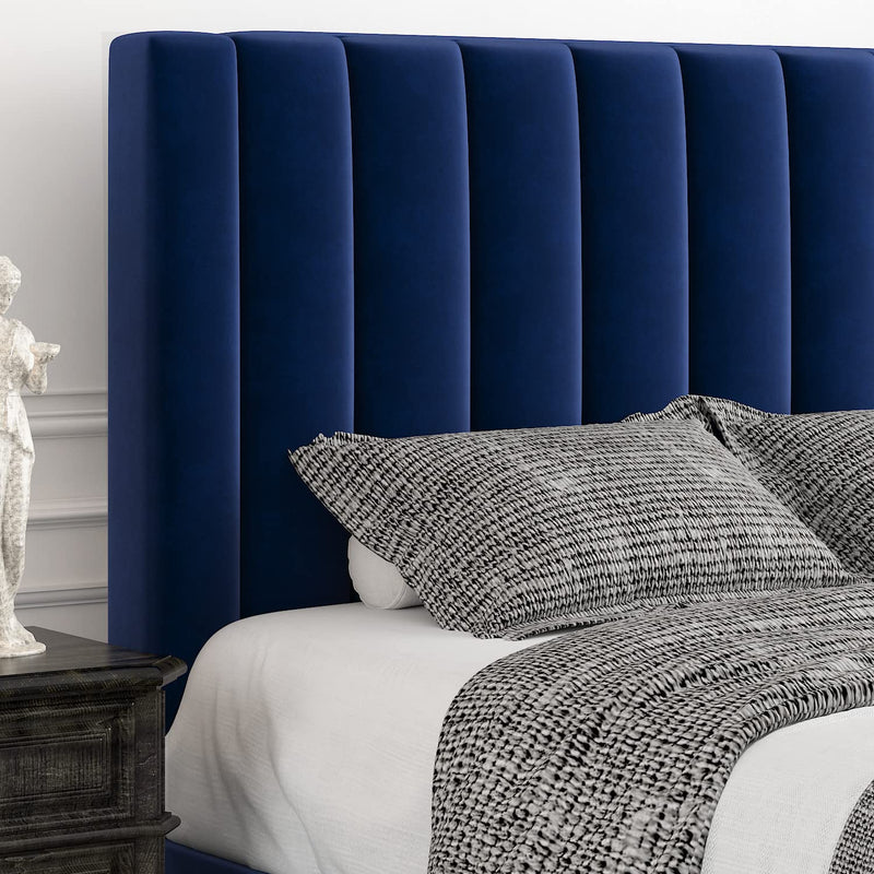 Platform Bed Frame/Velvet Upholstered Bed Frame with Vertical Channel