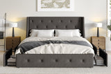 Queen Platform Upholstered Bed Frame with 4 Storage Drawers