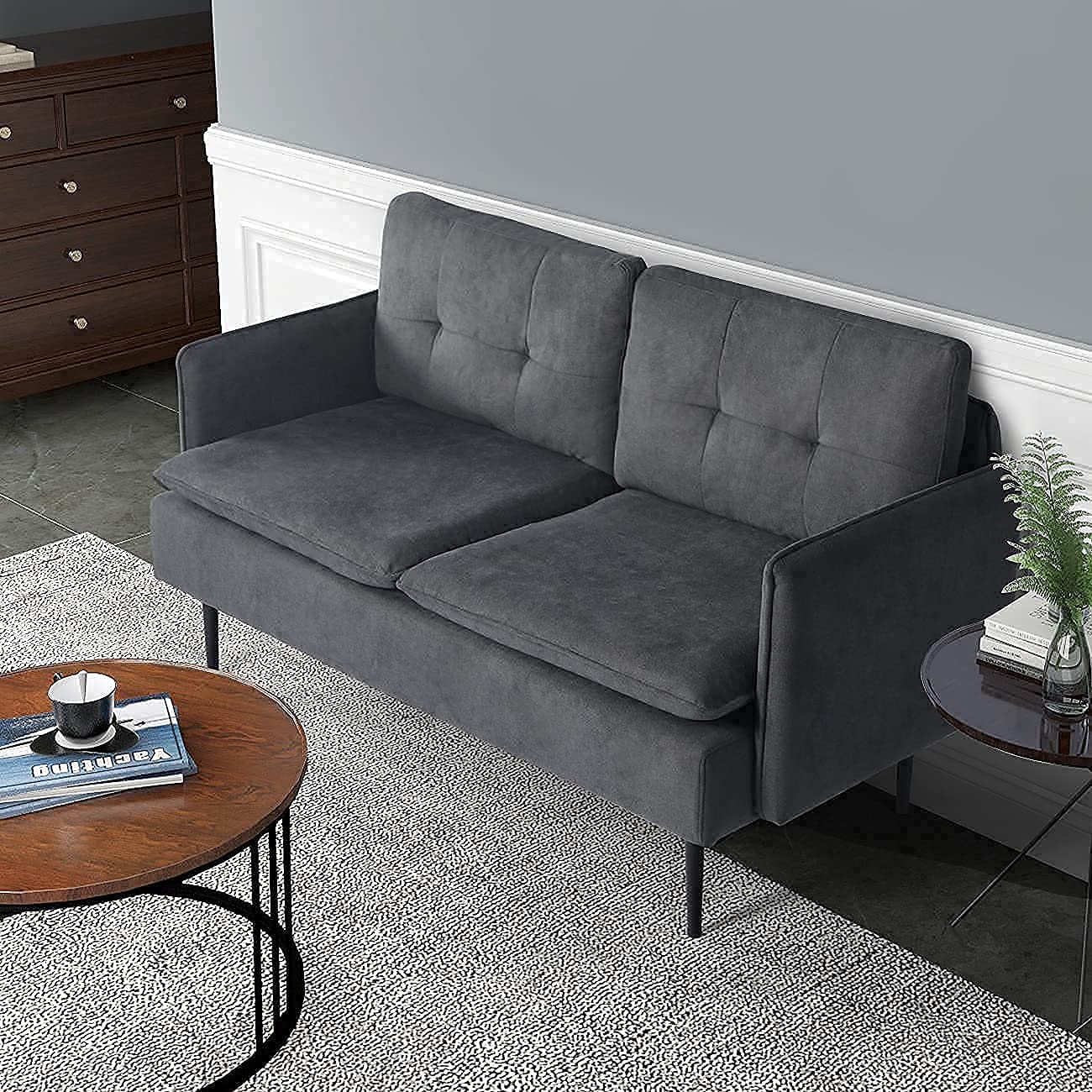 Metal Legs for Small Space Tufted Cushions Soft Sectional 2-Seat Couch