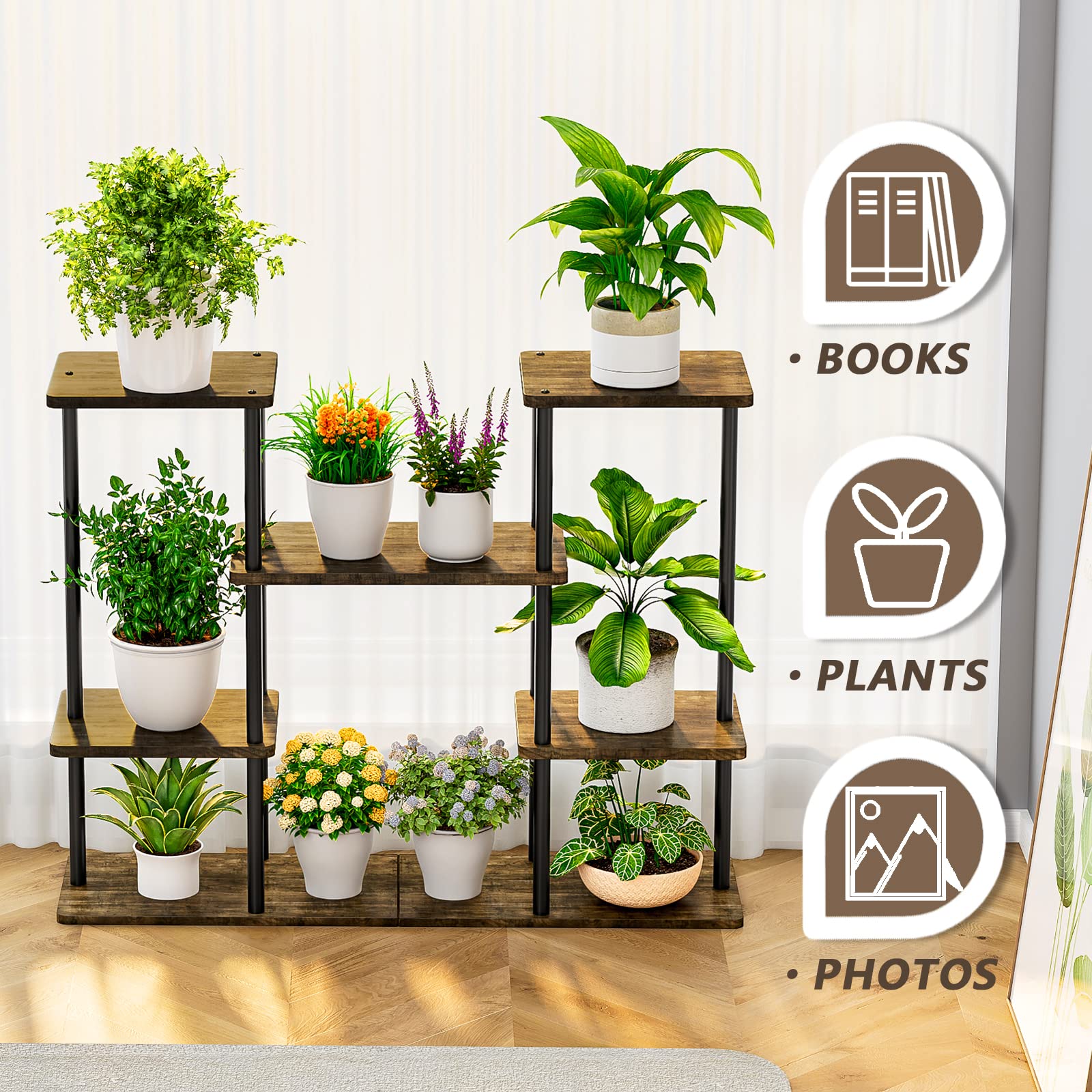 4 Tier Metal Plant Stand – Multi Tier Indoor Plant Rack for 10 Pots