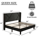 Queen Size Platform Bed Frame with Headboard, Upholstered Bed Frame