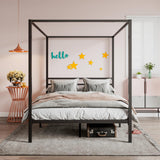 Metal Canopy Bed Frame Queen Size/Mattress Foundation with Metal Slats