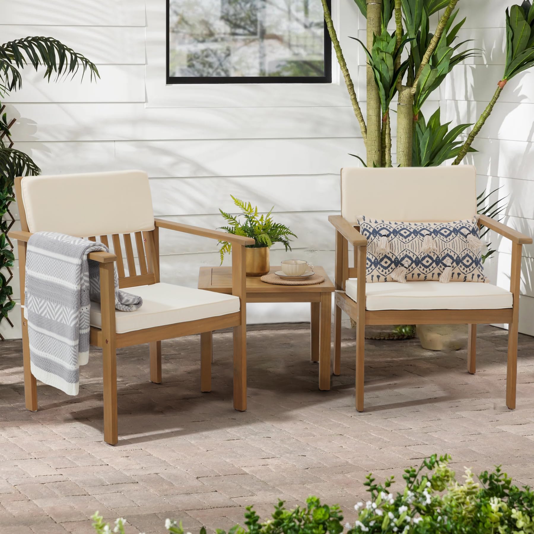 Patio Set 3 Piece Acacia Wood Outdoor Patio Furniture Set FSC Certified