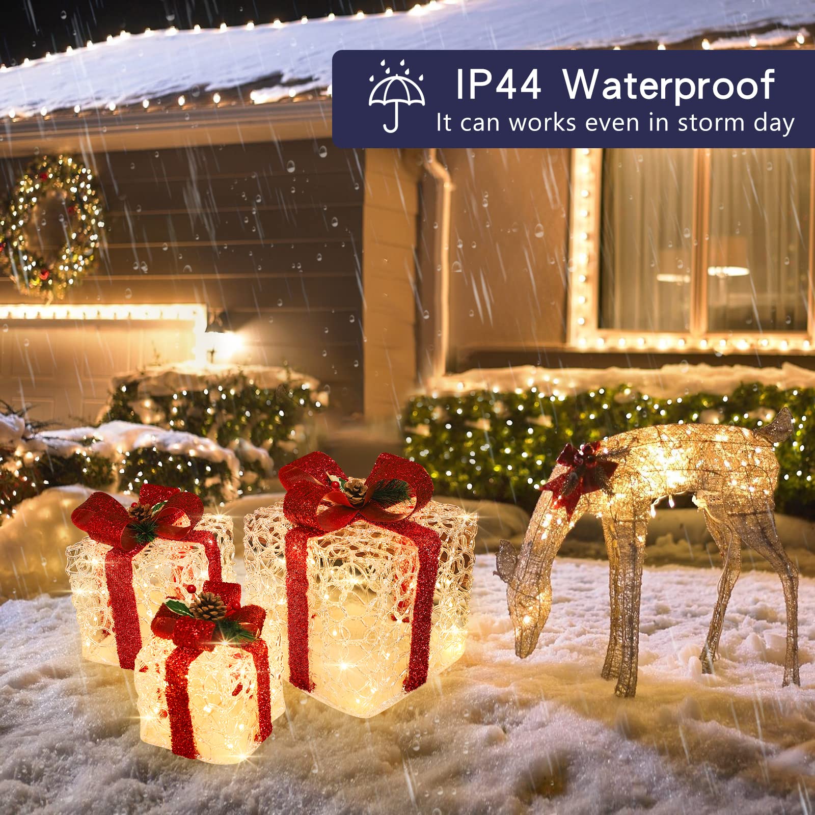 3 Packs Christmas Lighted Gift Boxes