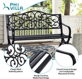 50-Inch Cast Iron Steel Frame Garden Bench Outdoor Chair w/Floral