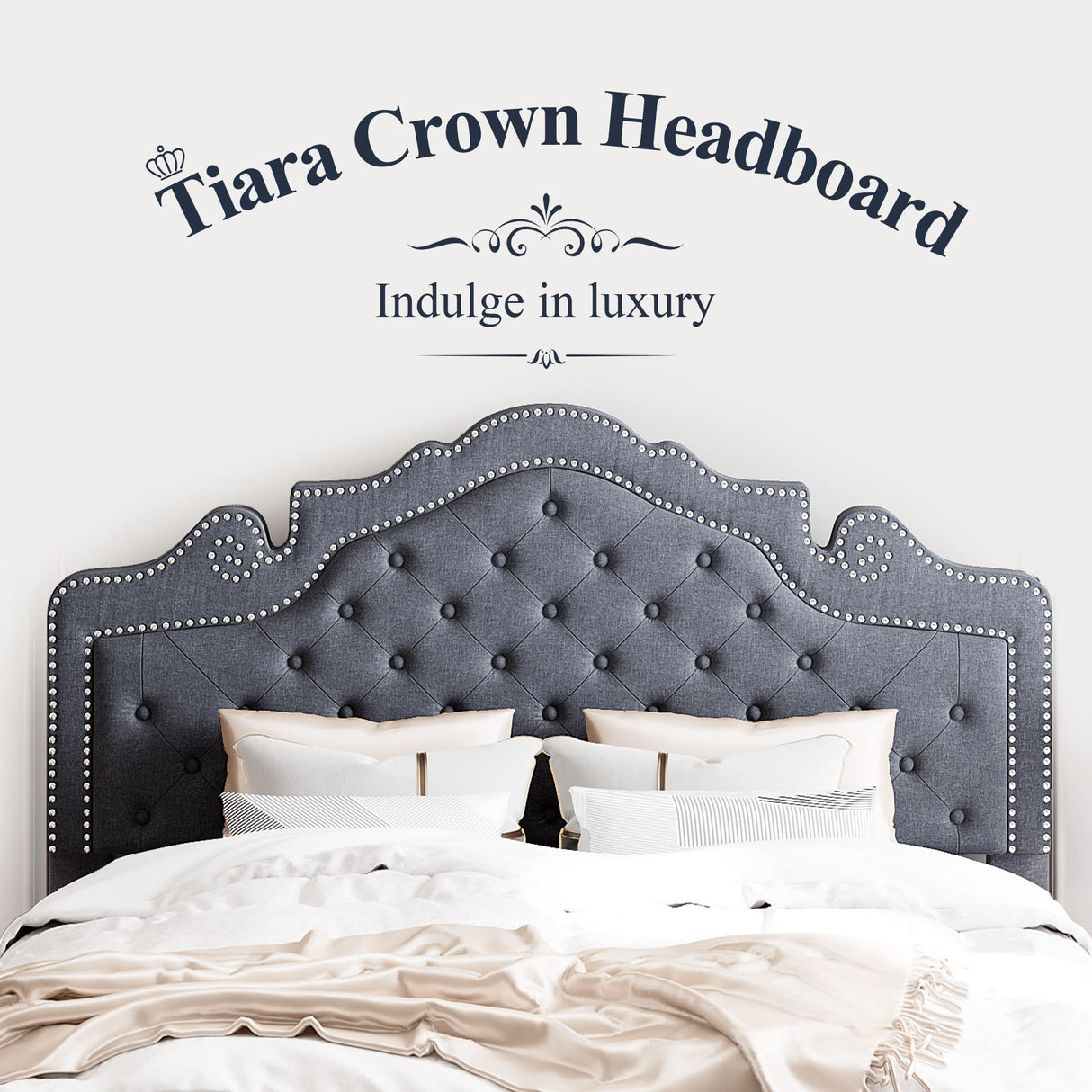 Full Size Bed Frame with Adjustable Tiara Headboard