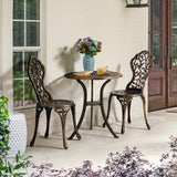 3-Piece Outdoor Bistro Set Leaf Design, Rust-Resistant Cast Aluminum Table