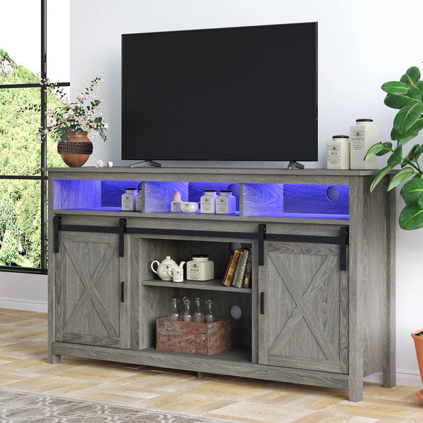 LED Farmhouse TV Stand for 65 inch TVs, Rustic Entertainment Center TV Cabinet Stands