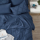 California King Comforter Set - Cal King Bed Set 7 Pieces, Pinch Pleat Navy