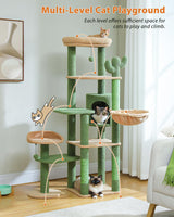 Cactus Cat Tree, Tall Cat Tree for Large Cat, Multi-Level Cat Tower