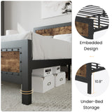 Grey Metal Bed Frame Queen/Industrial Wooden Platform Bed with Rivet Headboard