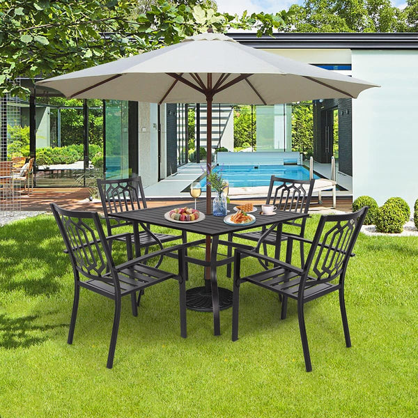 Outdoor Metal Patio Dining Table with Umbrella Hole