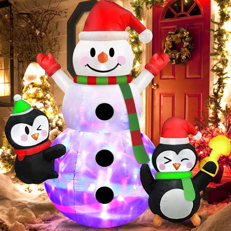 7 FT Christmas Inflatable Snowman with Penguins