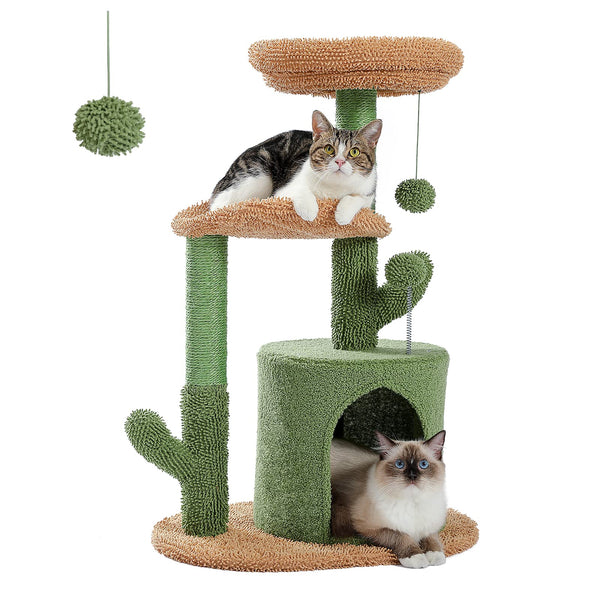 Cat Tree 32 Inches Cactus Cat Tower with Sisal Covered Scratching Post, Cozy Condo