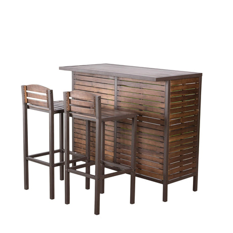 Leni Indoor Acacia Bar Set with Rustic Metal Finish Accents