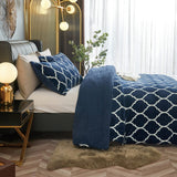 Navy Blue Sherpa Fleece Comforter Set Queen Size, Plush Flannel Bedding Set