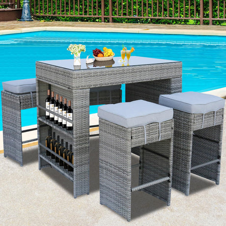 Outdoor Wiker Bar Set Patio Bar Set with Stools Wicker Patio Furniture