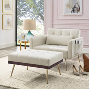 Velvet 2 in 1 Chaise Lounge Chair Indoor with Ottoman, Modern Sofa Bed