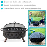 Black Crossweave Large Outdoor Fire Pit - 36-Inch Wood-Burning Fire Pit