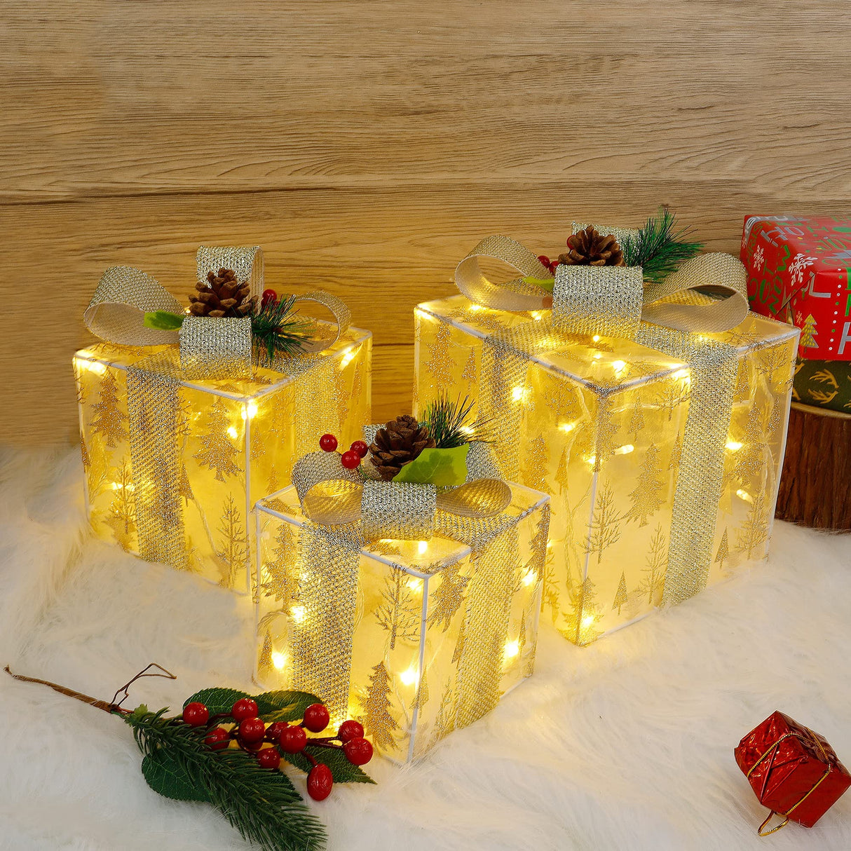 Set of 3 Christmas Lighted Gift Boxes