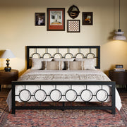 King Size Metal Bed Frame with Vintage Circular Design Headboard and Footboard