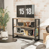 Bookshelf Industrial 3 Shelf Bookcase, Wood Storage Shelf with Metal Frame