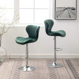 Ellston Velvet Adjustable Swivel Barstools, Set of 2, Green