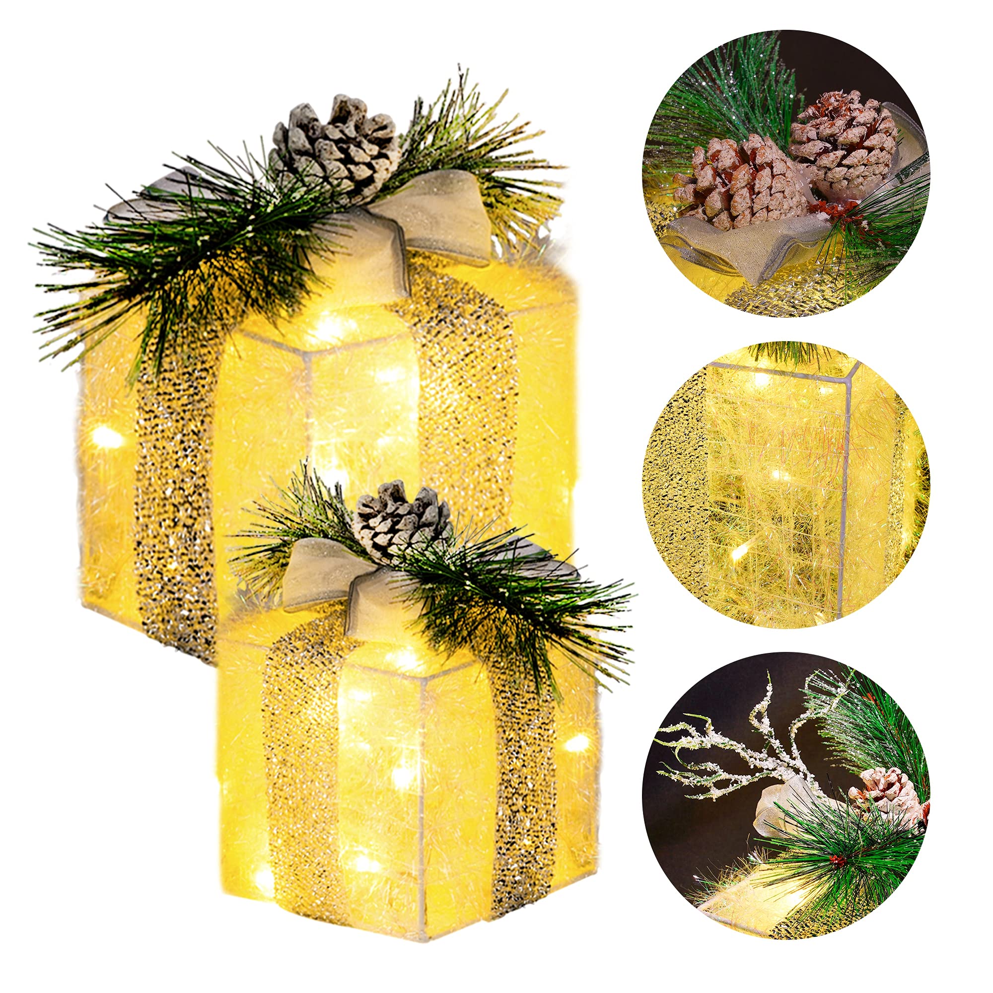 Set of 3 Christmas Lighted Gift Boxes, Pre-lit 60 LED Light