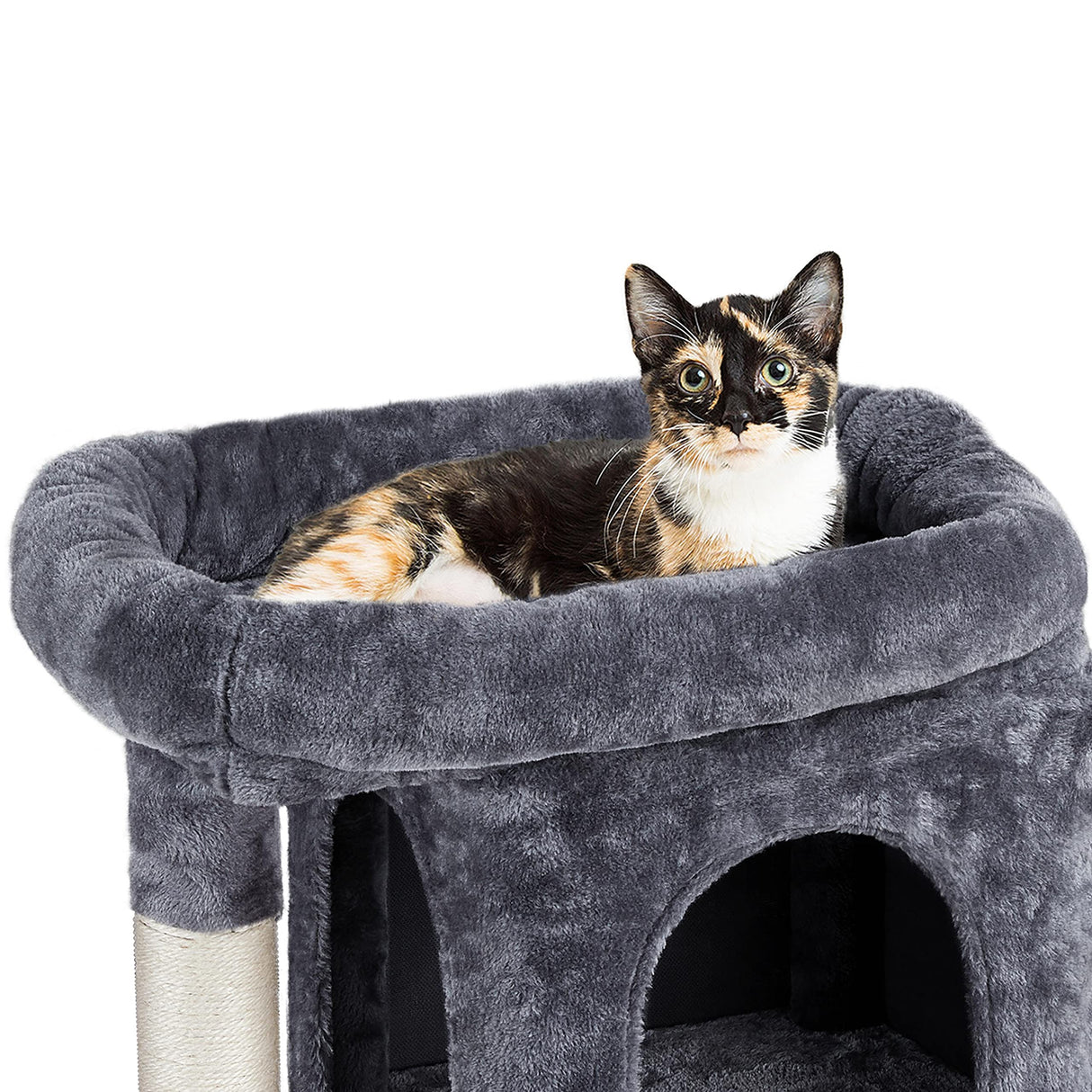 33.5in Cat Tree Tower for Indoor Cats w/2 Cozy Plush Condos, Oversized Perch