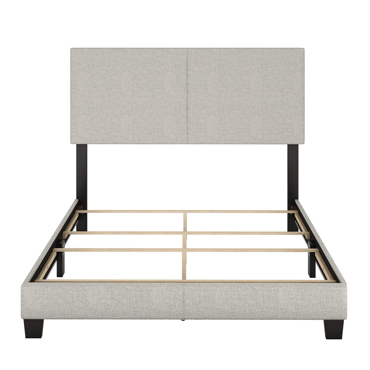 Milan Linen Fabric Upholstered Platform Bed Frame w/Adjustable Headboard, no Noise