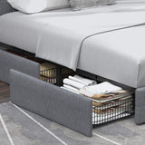 Upholstered Queen Size Platform Bed Frame with 4 Storage Drawers