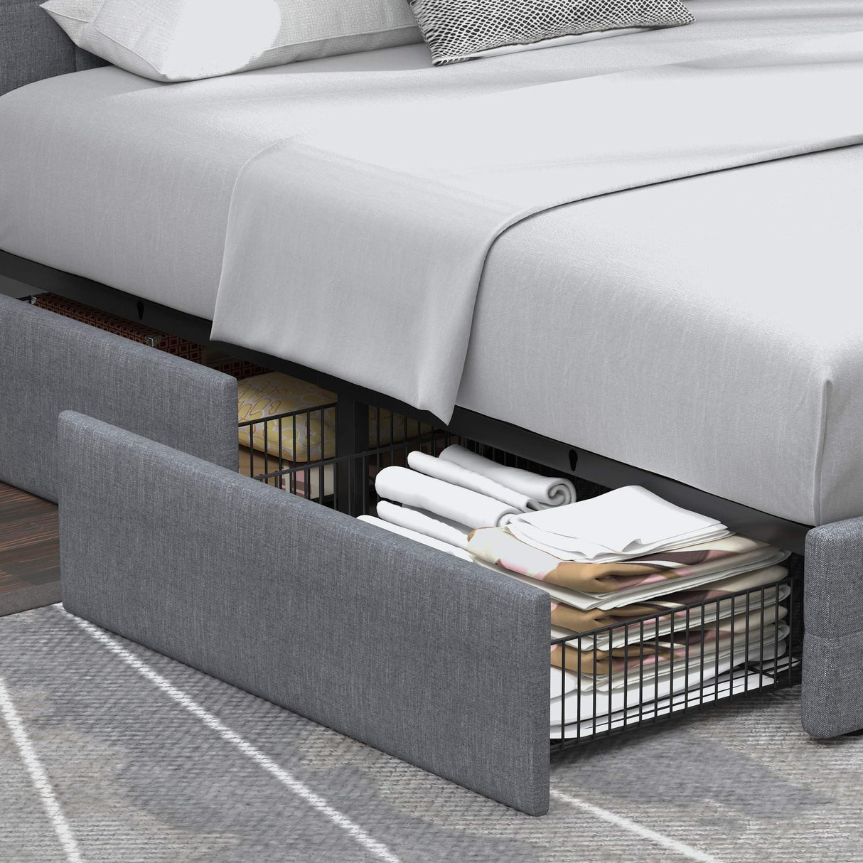 Upholstered King Size Platform Bed Frame