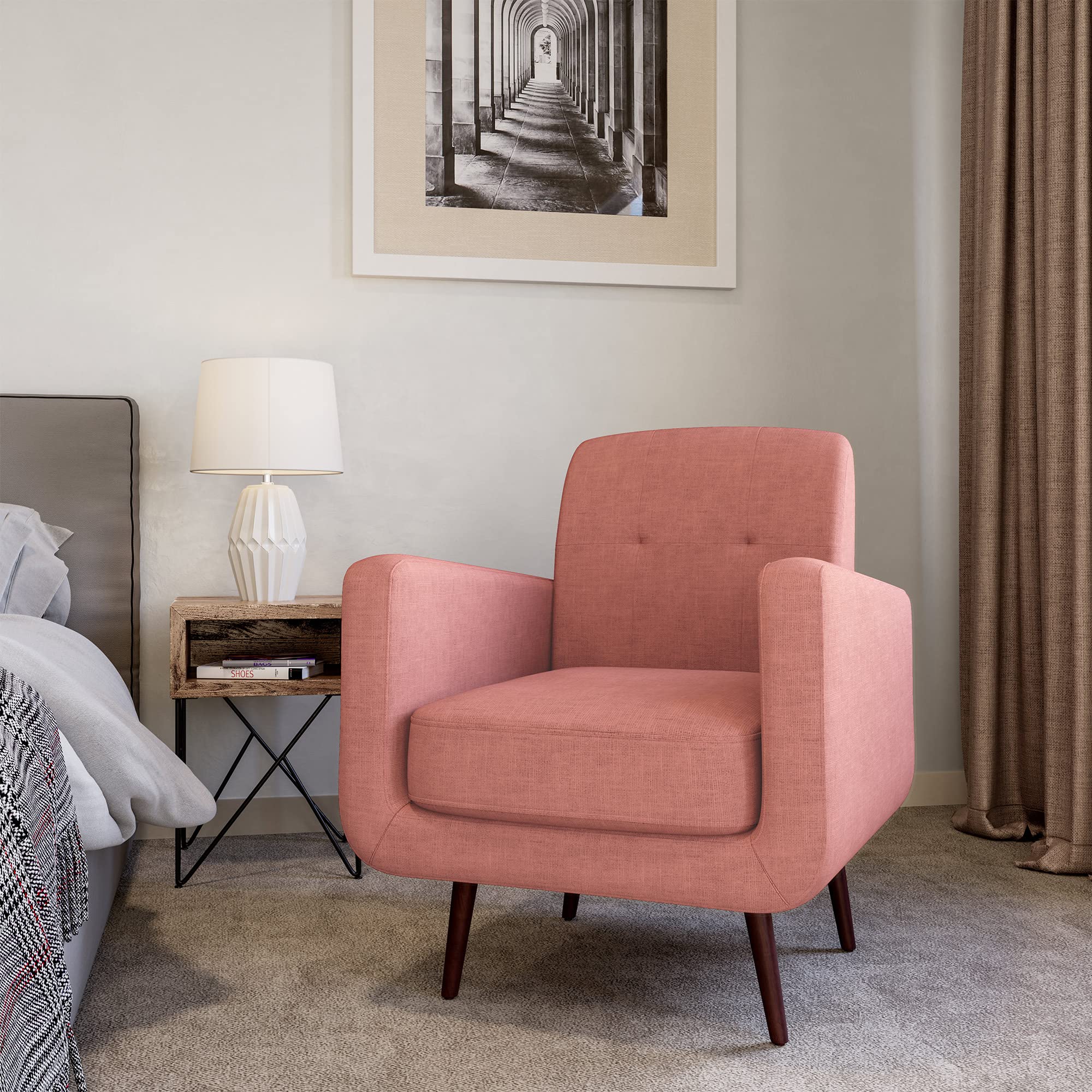 Armchair Single Sofa, Contemporary Vintage Upholstered Linen Accent Chair