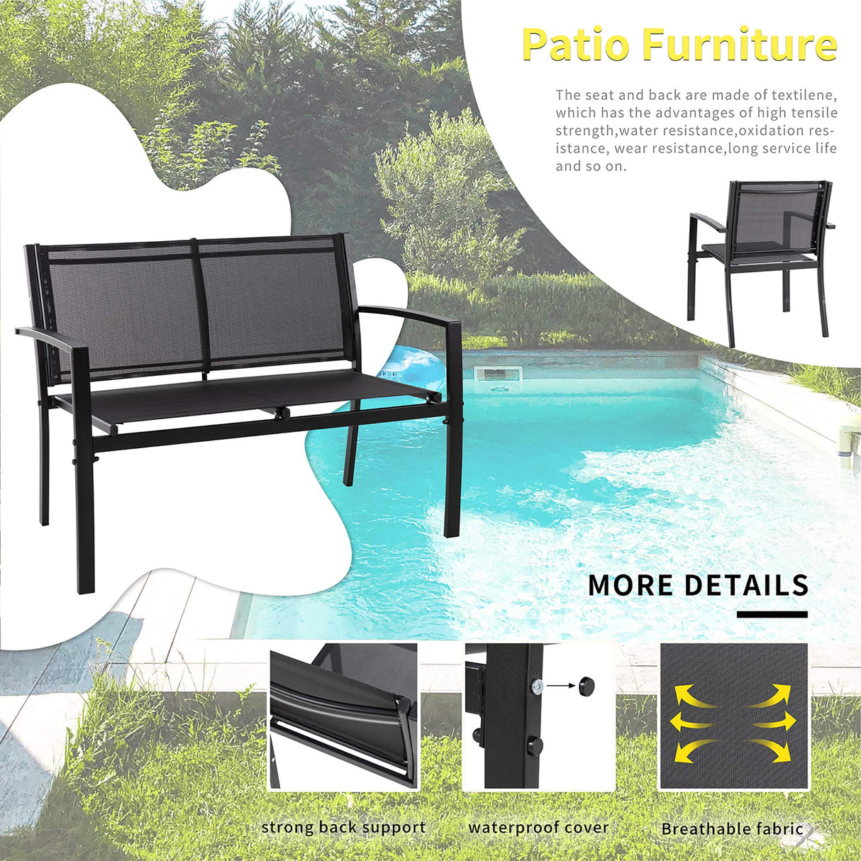 4 Pieces Patio Furniture Set All Weather Textile Fabric Outdoor Conversation Set