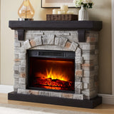 Electric Fireplace with Mantel, 40”W Faux-Stone Fireplace Mantel