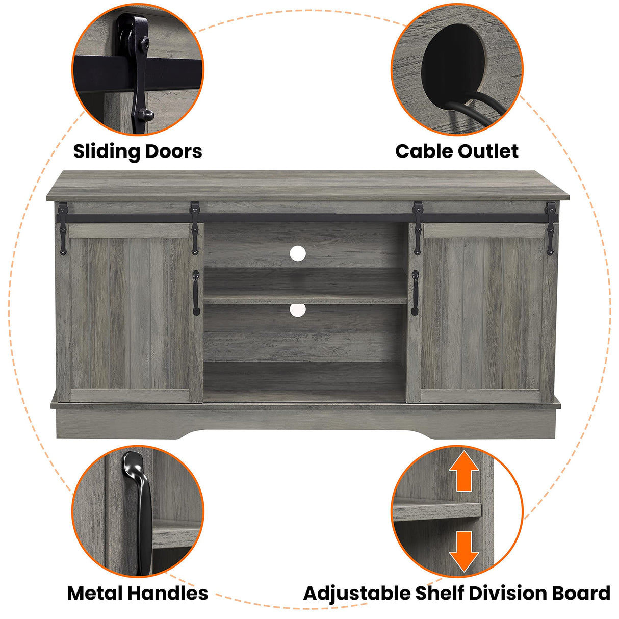 Farmhouse TV Stand wih Storage, 58" Entertainment Center